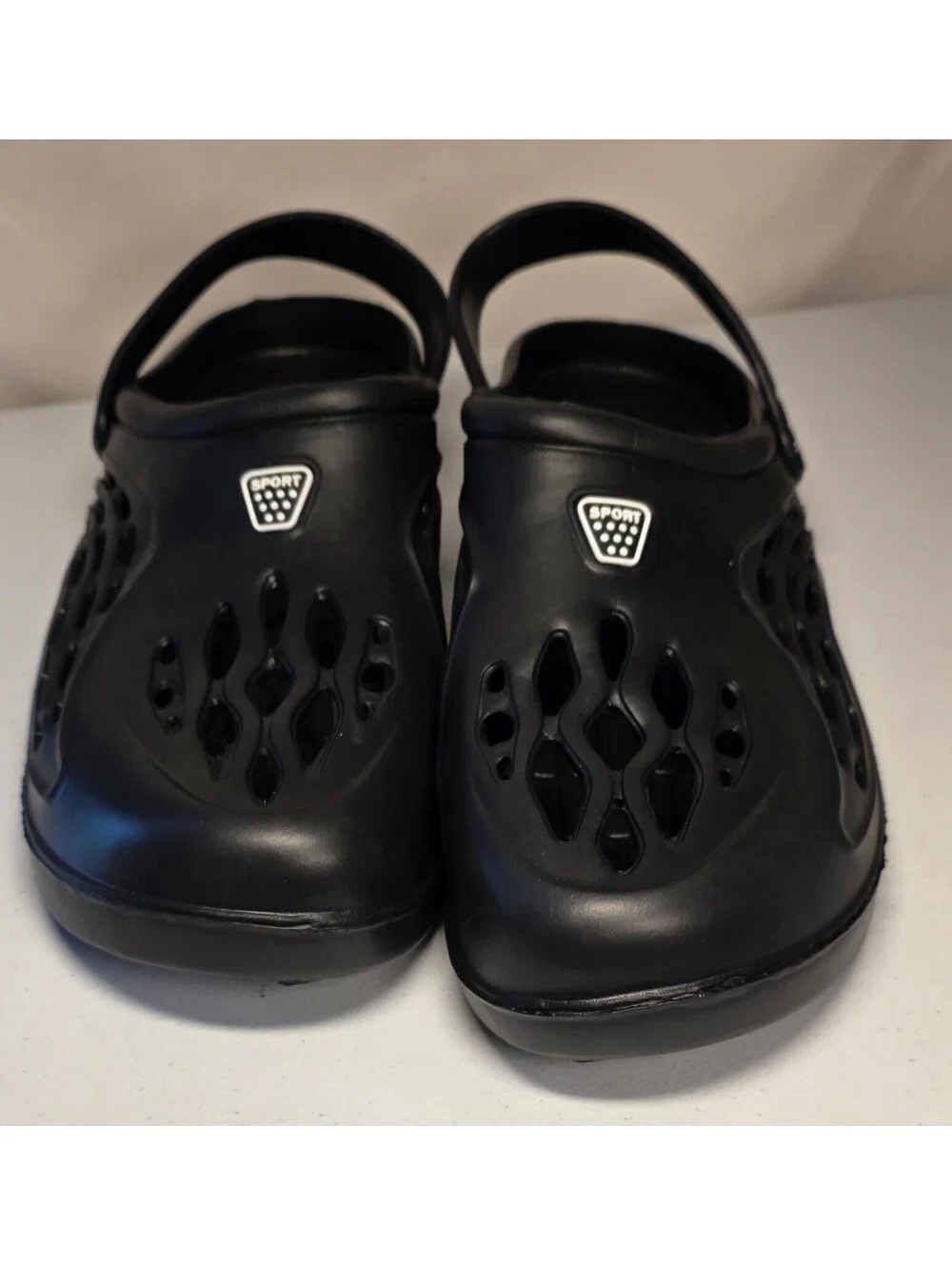 Sz 14 Sport Black Ventilated Comfort Clogs with Adjustable Heel Strap